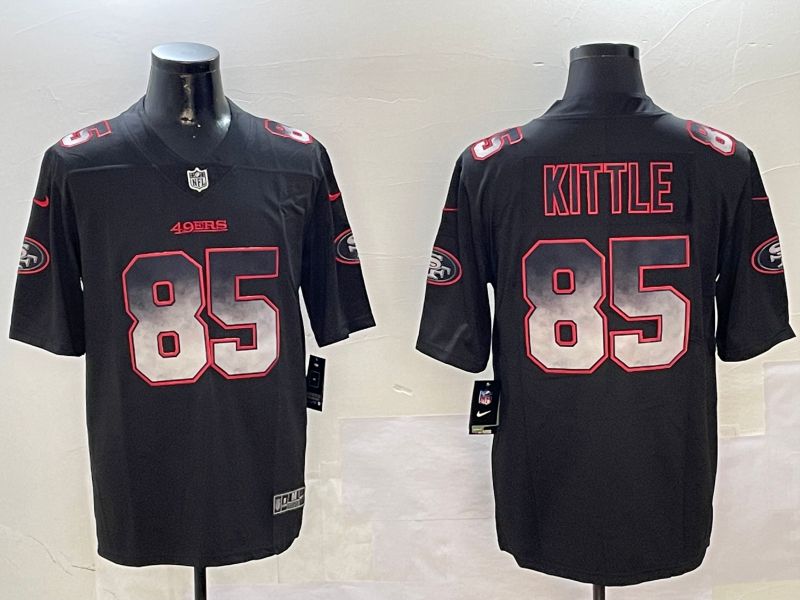 Men San Francisco 49ers 85 Kittle Black Nike Smoke Fashion 2024 Limited NFL Jersey style 1